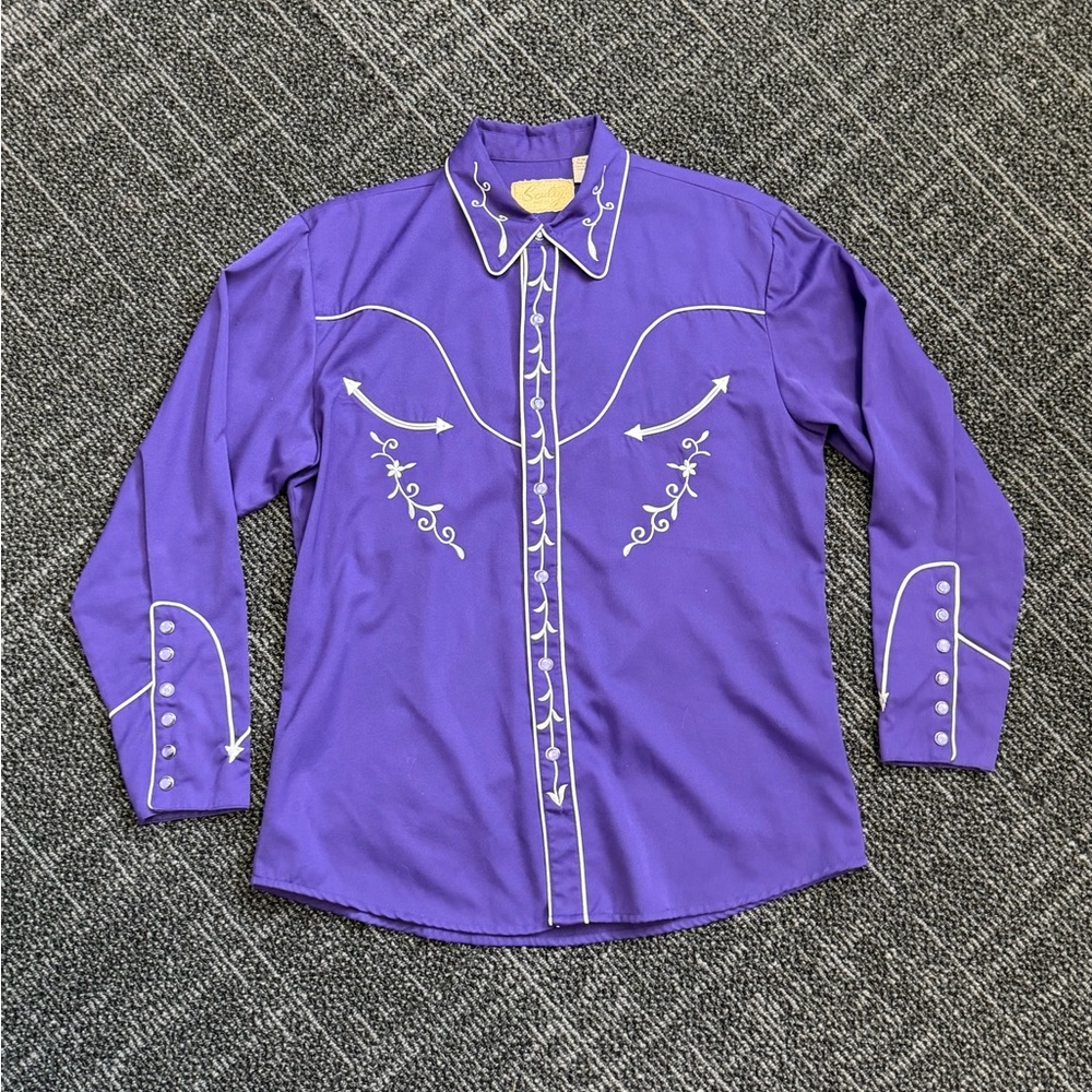 Vtg Pearl Snap Shirt Western Purple 1970s Rodeo Shirt Mens Medium